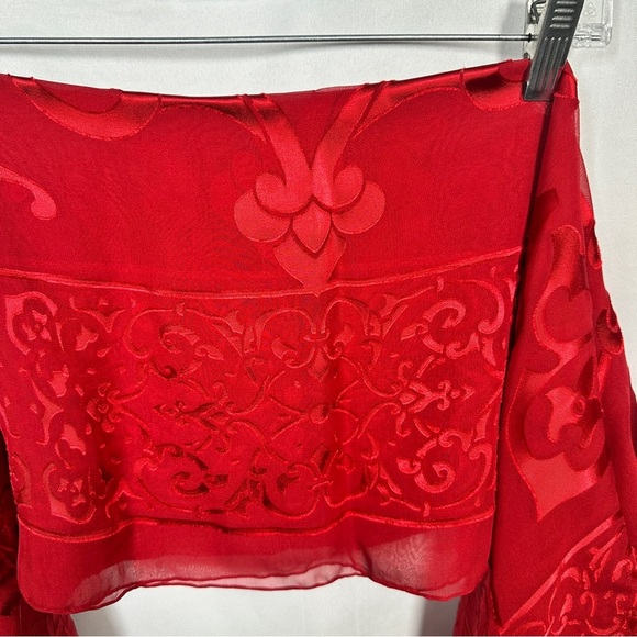 Vakko Silk Viscose Burnout Velvet Shawl Red Jewel Tone Scarf 45x41 NWT - Picture 7 of 12